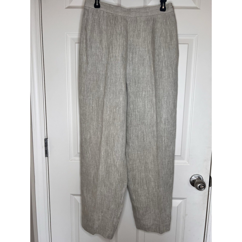 100% Linen Pants Plaza South Tan/Gray. Neutral Business Tapered Leg Trouser 12 - Picture 1 of 9